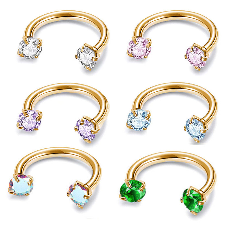 7-pack prisvärt set 18G (1,0 mm) 8 mm hästskoring för näsan med invändig gänga och dekorativa stenar 💎