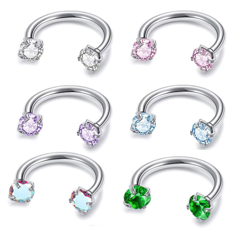 7-pack prisvärt set 18G (1,0 mm) 8 mm hästskoring för näsan med invändig gänga och dekorativa stenar 💎