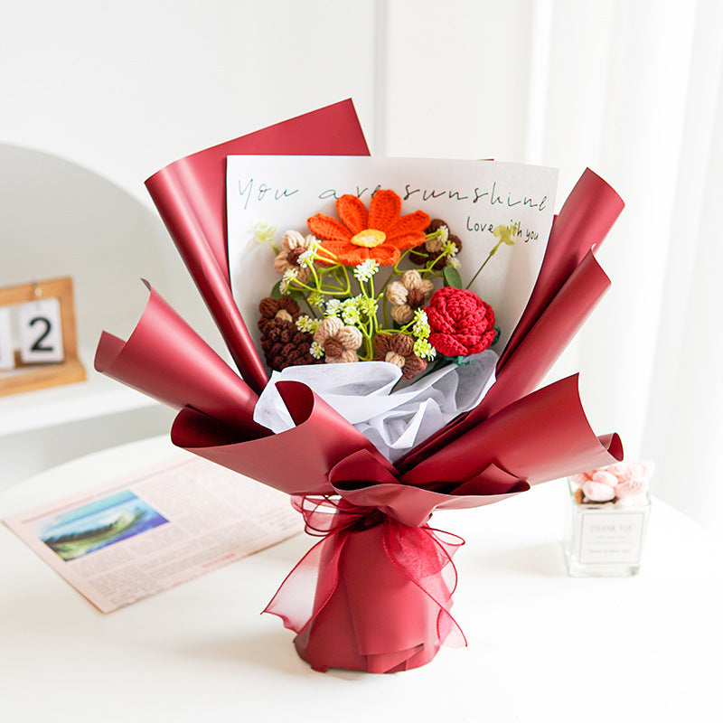 🌸 50% RABATT! 🧶 Handgjord Virkad Blombukett – Evig Skönhet, Romantisk Present & Unik Inredning 💝