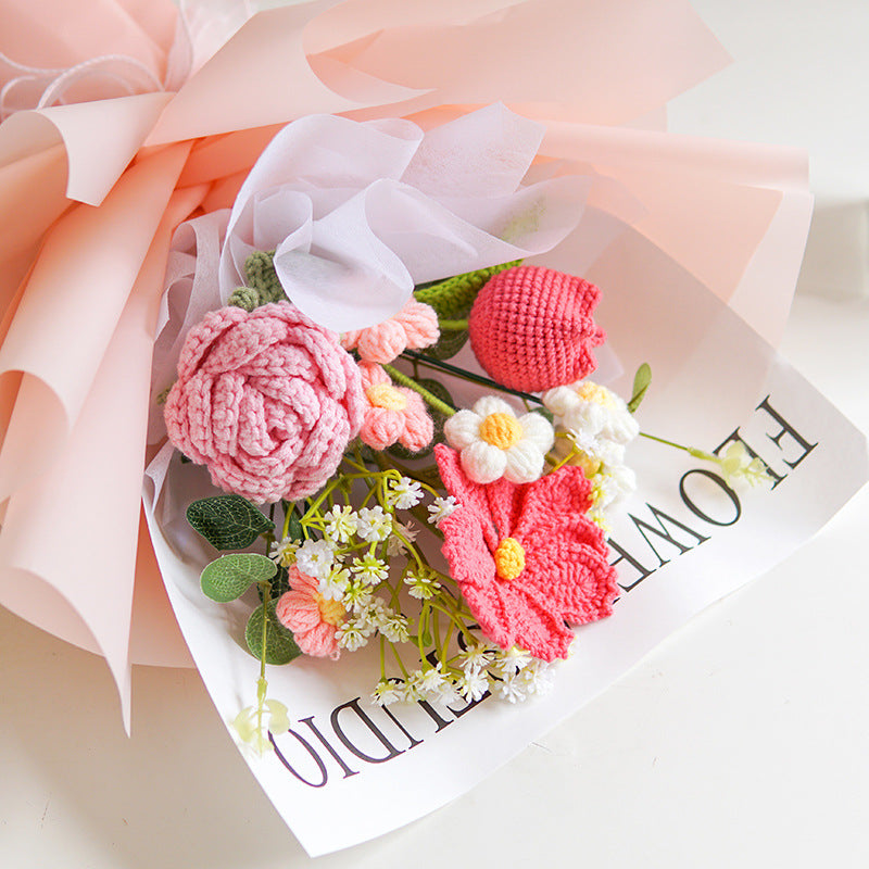 🌸 50% RABATT! 🧶 Handgjord Virkad Blombukett – Evig Skönhet, Romantisk Present & Unik Inredning 💝