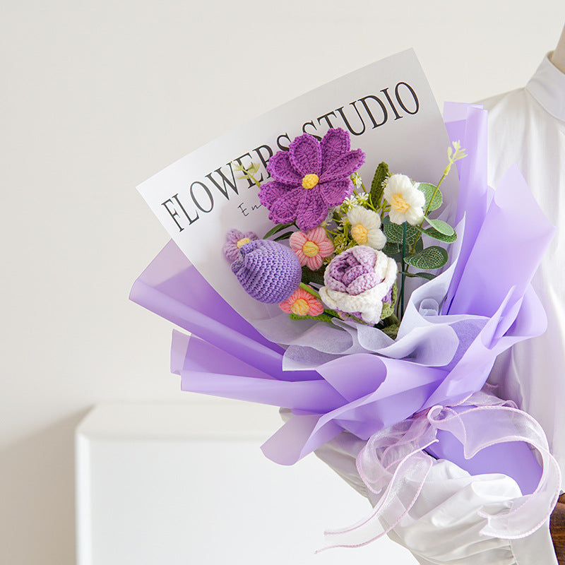 🌸 50% RABATT! 🧶 Handgjord Virkad Blombukett – Evig Skönhet, Romantisk Present & Unik Inredning 💝