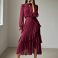 👗💕 50% RABATT! Begränsad Tid | Damernas Midi-klänning med Nyckelhålshals & Volangkant