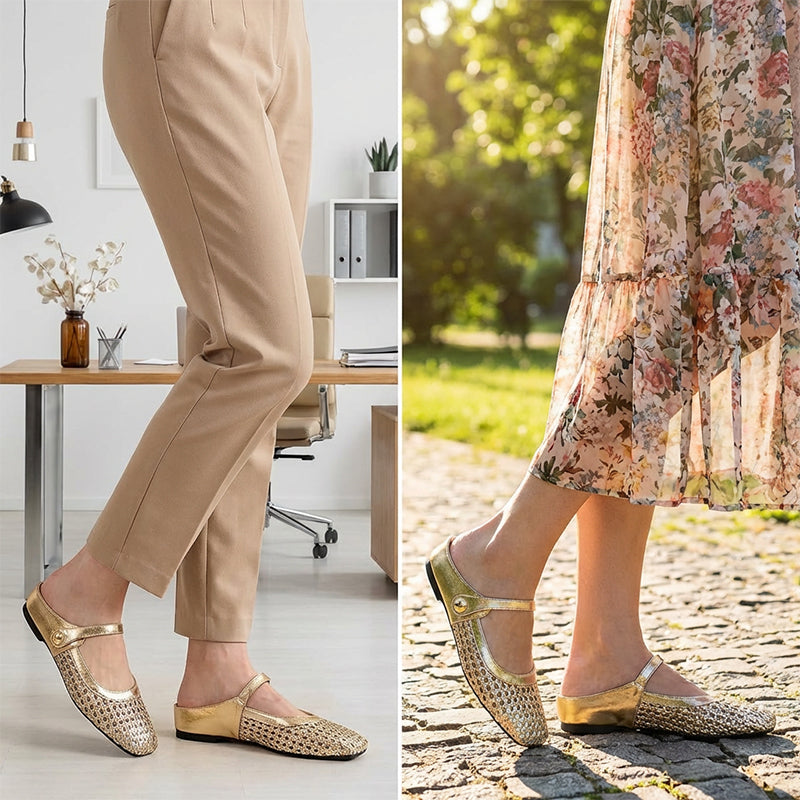 Vävda Mary Jane-mules med fyrkantig tå för dam