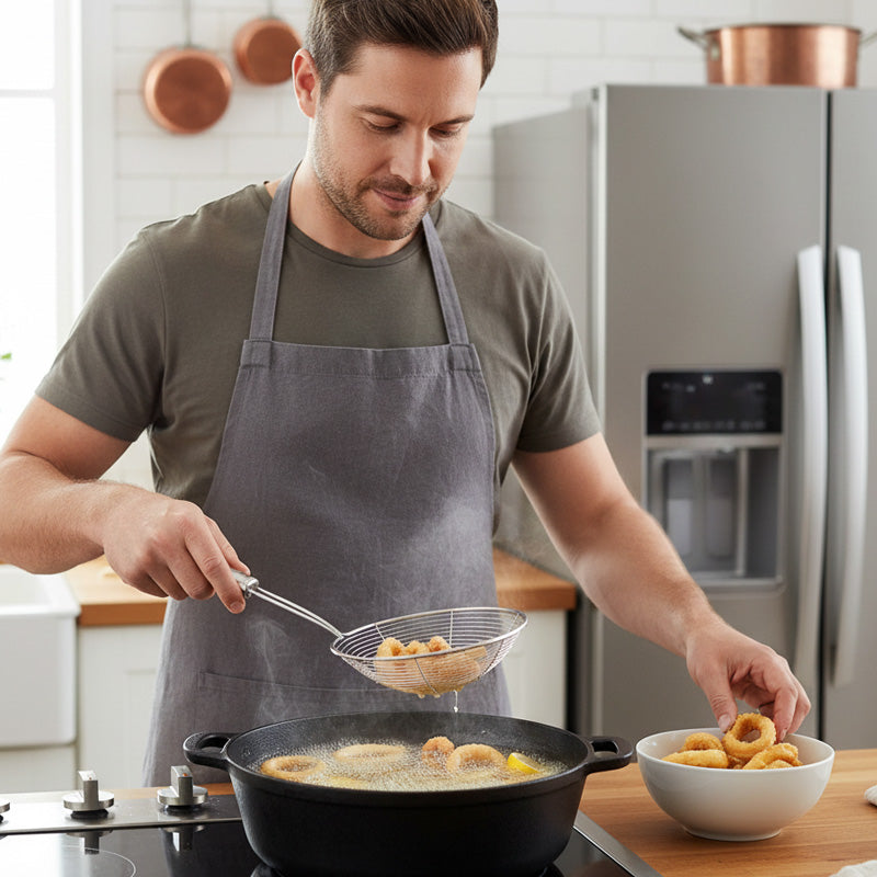 🍳 50% RABATT! 🥄 Skimmer-sked i rostfritt ståltrådsnät – Hållbar, Lätt att rengöra & Perfekt för Fritering & Sållning 🔥