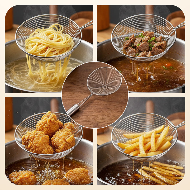 🍳 50% RABATT! 🥄 Skimmer-sked i rostfritt ståltrådsnät – Hållbar, Lätt att rengöra & Perfekt för Fritering & Sållning 🔥