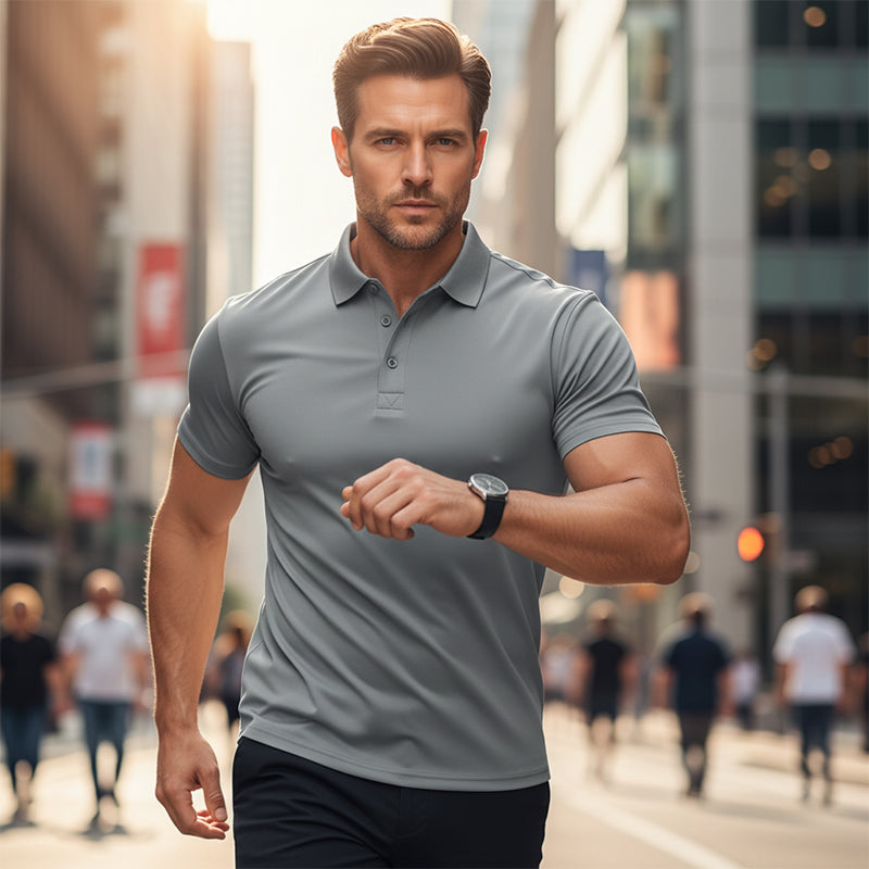 💎 50 % RABATT! 💎 Snabbtorkande T-shirt med krage och korta ärmar för män – atletisk passform, skrynkelfri och perfekt för jobbet eller helgen 👕