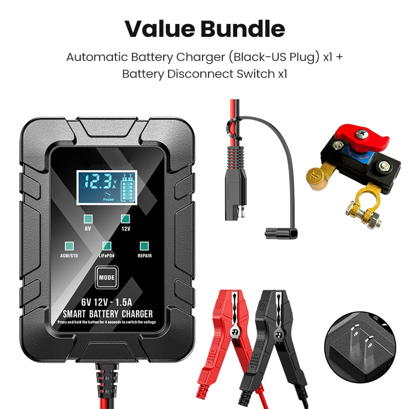 Smart batteriladdare, 6 V och 12 V, underhållsladdare, underhållsladdare och avsulfaterare