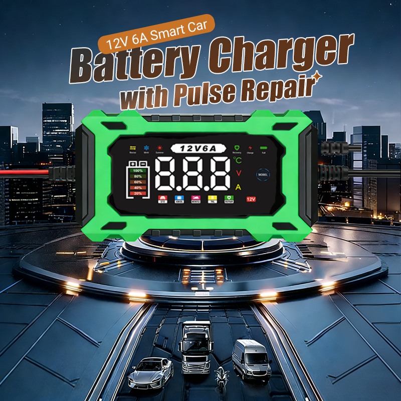 12 V 6 A smart bilbatteriladdare med pulsåterställning