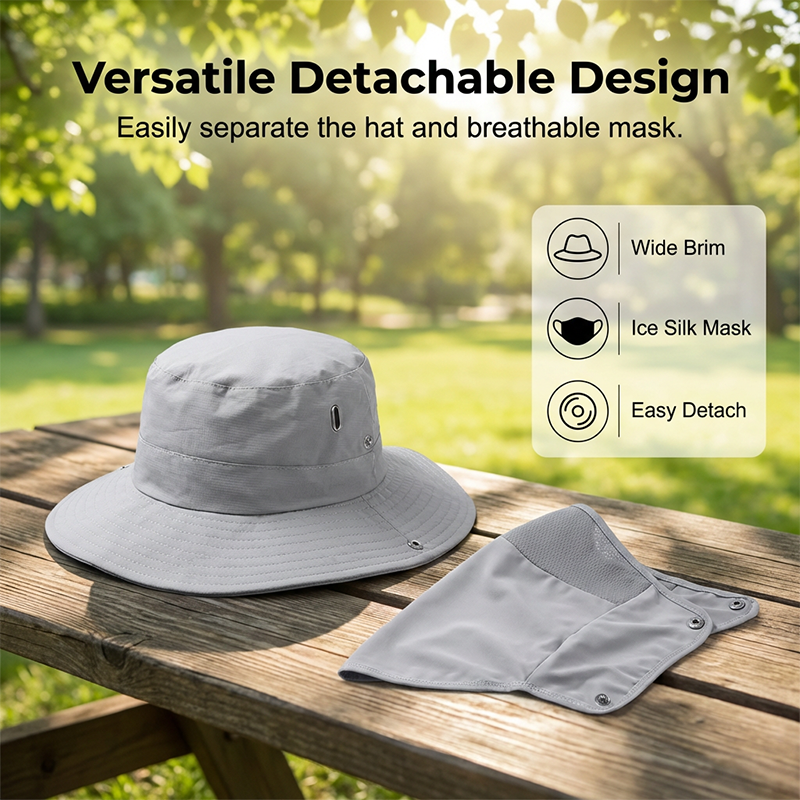 En ventilerad fiskarhatt🧢 med avtagbart ansiktsskydd – superpraktisk!