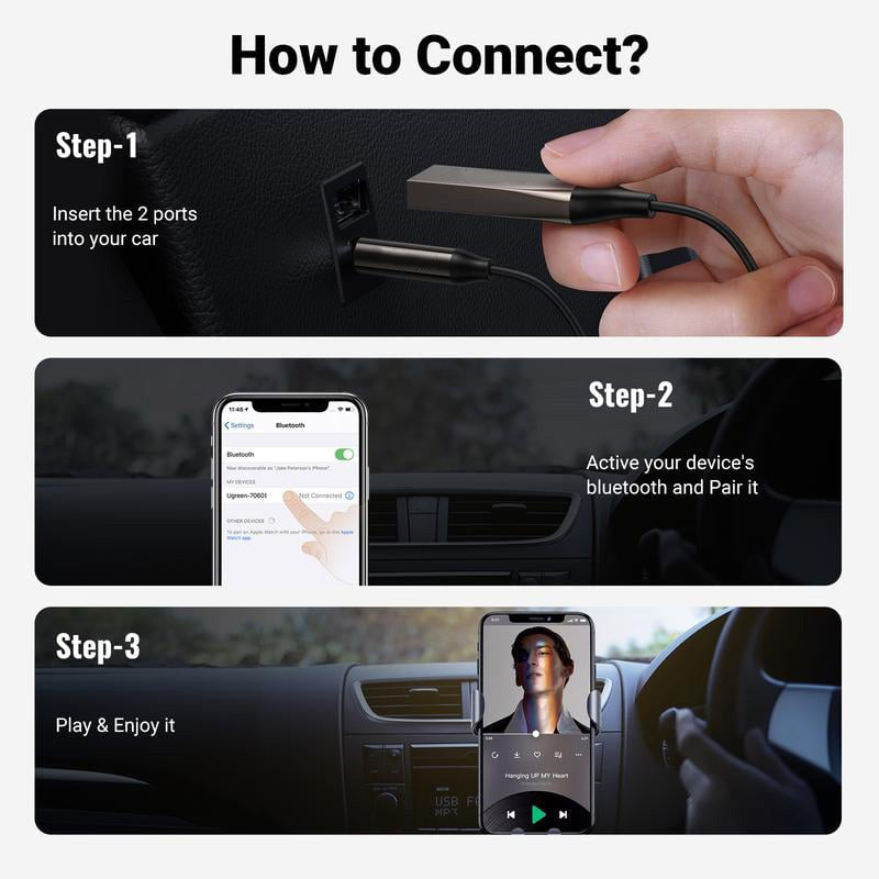 Bluetooth 5.0 Audio-mottagare USB-kabel Ljudadapter