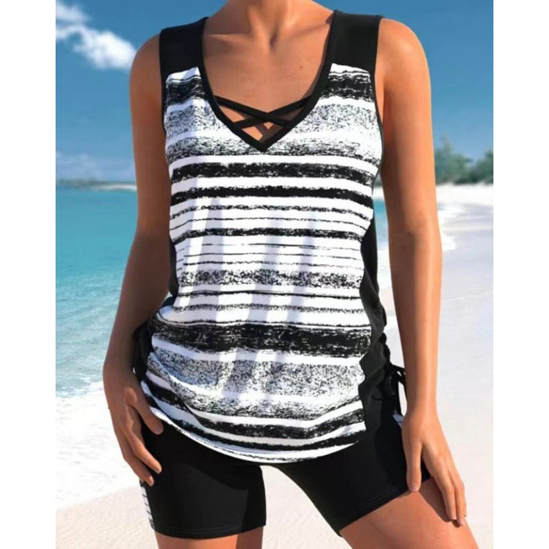 ⏰SISTA DAGEN 60% RABATT🏖️Miraclesuit Dam Tankini-set med Magkontroll och Inbyggd BH – Smickrande Boho-badkläder med Shorts