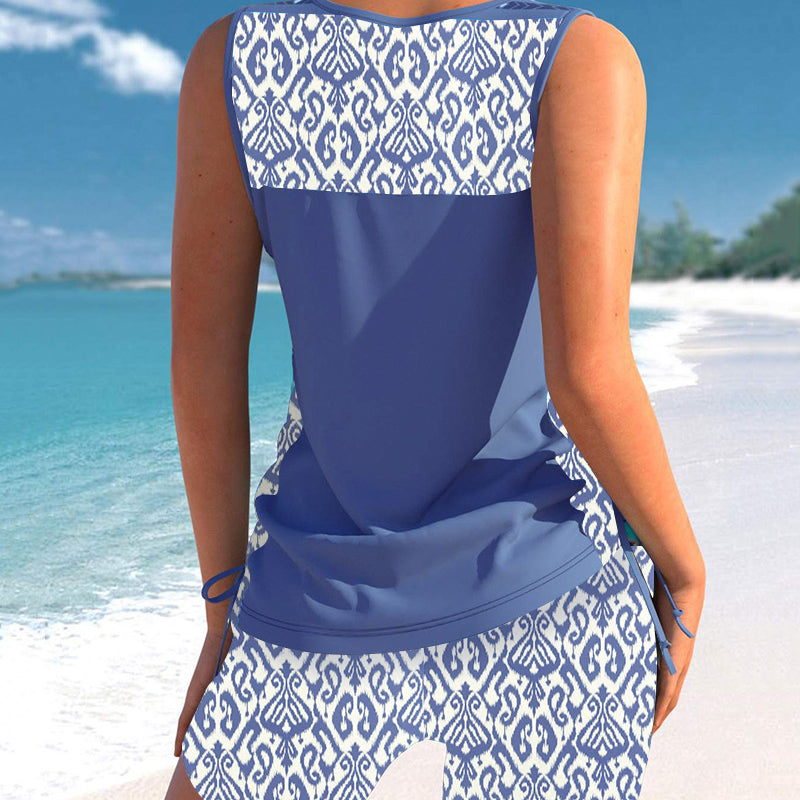 ⏰SISTA DAGEN 60% RABATT🏖️Miraclesuit Dam Tankini-set med Magkontroll och Inbyggd BH – Smickrande Boho-badkläder med Shorts