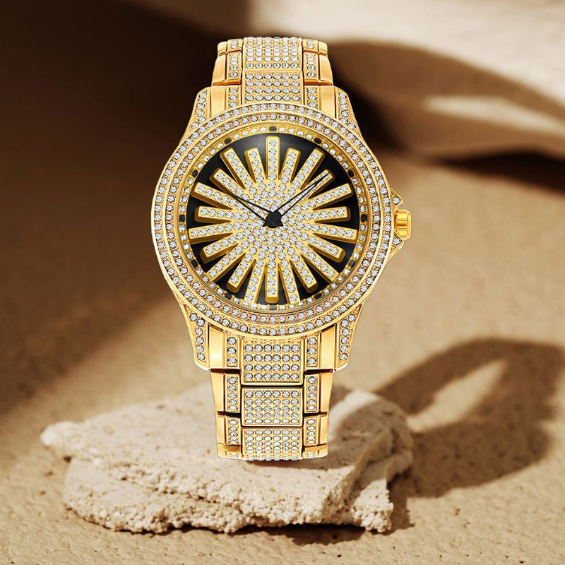 ⌚ 54% RABATT NU! 💎 Herrklocka med isbelagd urtavla och roterande visare – Glittrande Kristaller, Exakt Kvarts & Slitstarkt Mineralglas ✨