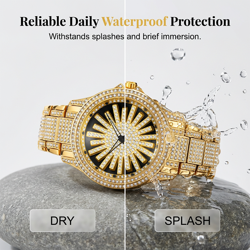 ⌚ 54% RABATT NU! 💎 Herrklocka med isbelagd urtavla och roterande visare – Glittrande Kristaller, Exakt Kvarts & Slitstarkt Mineralglas ✨
