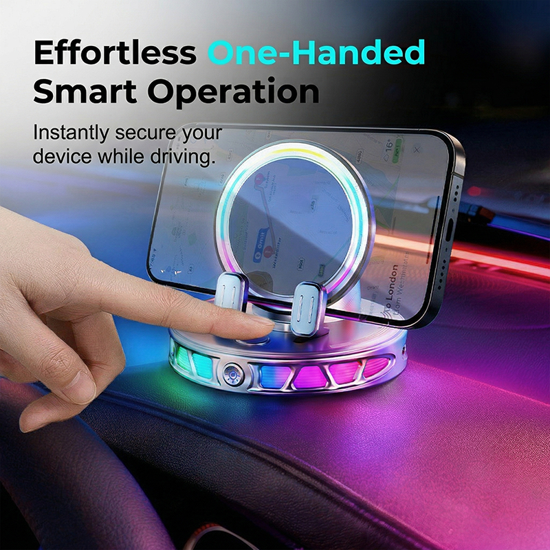📱 RGB-bilhållare med automatisk klämning & 15W trådlös laddning