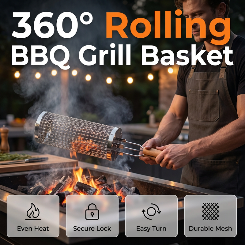 Grillkorg i rostfritt stål på hjul
