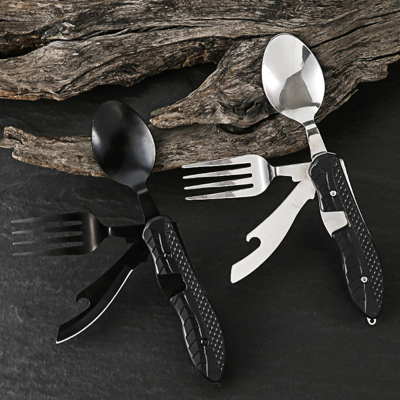 🍴 55% RABATT NU! 🏕️ 4-i-1 Hopfällbart Bestickset i Rostfritt Stål – Perfekt för Camping, Vandring & Resor 🎒