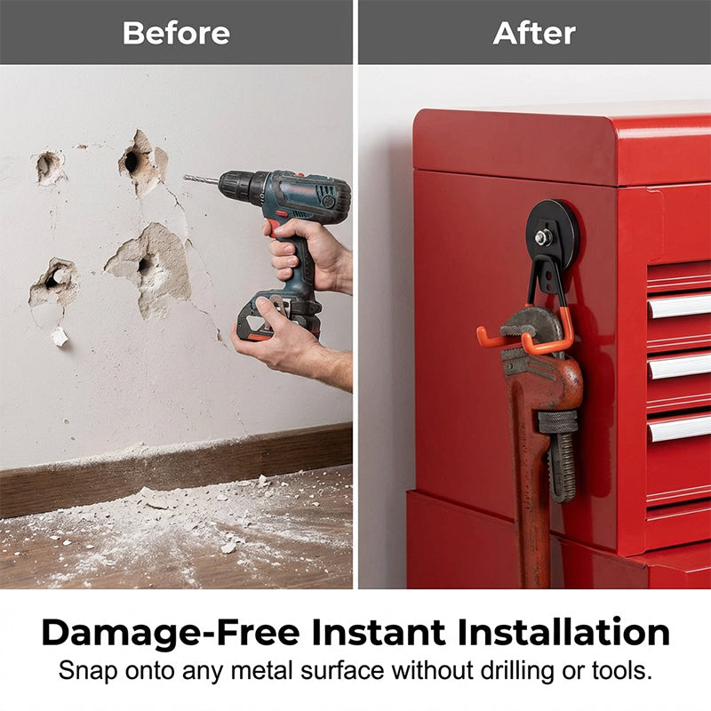 🧲 50% RABATT NU! 🔧 Stark Magnetisk Dubbelkrok – För Verkstad & Garage – Omedelbar Installation, Ingen Borrning, Håller Tunga Verktyg 🛠️