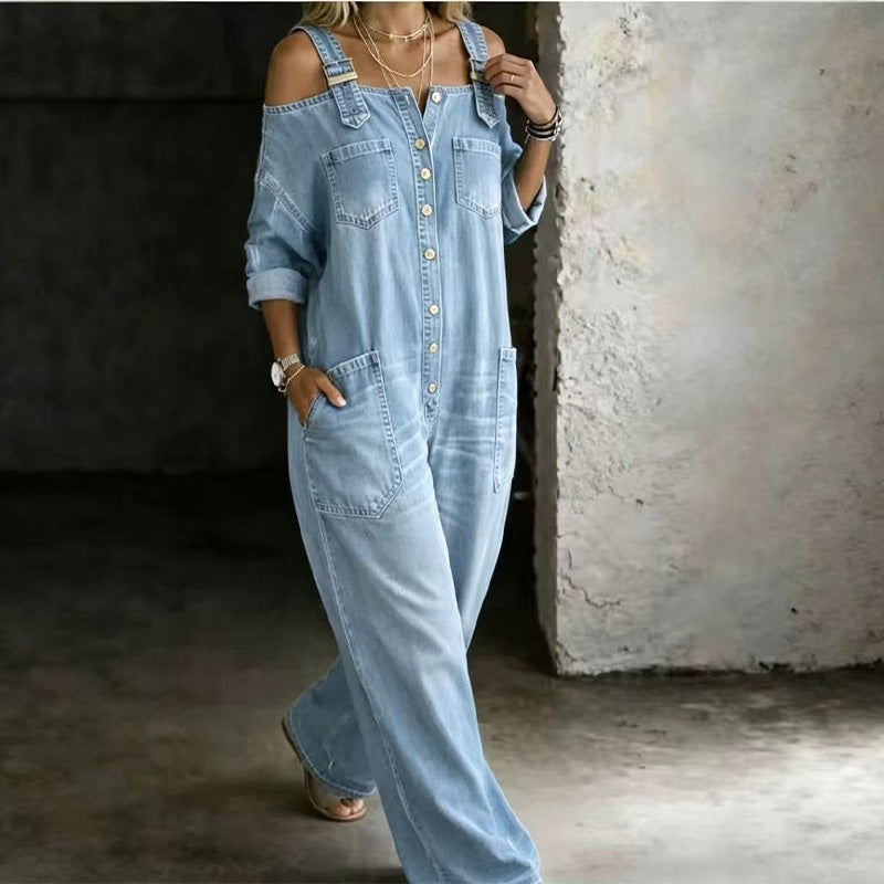 Lös jumpsuit med vida ben och fickor