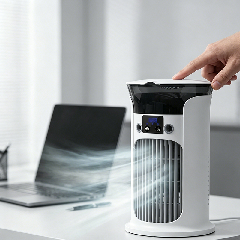 ❄️ 50% RABATT | 3-i-1 Luftkylare för skrivbordet 💧 Portabel dimkylare med LED-nattlampa
