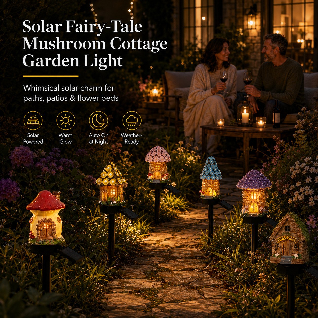 🎁2026 års nyheter – 50 % rabatt🌙🏡Solcellsdriven trädgårdslampa i form av en sagolik svampstuga