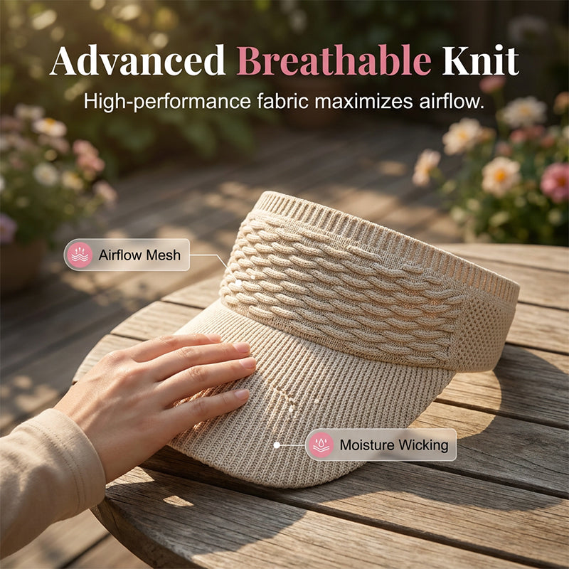 👒Dam Solskärmshatt i Andningsbart Stickat Material