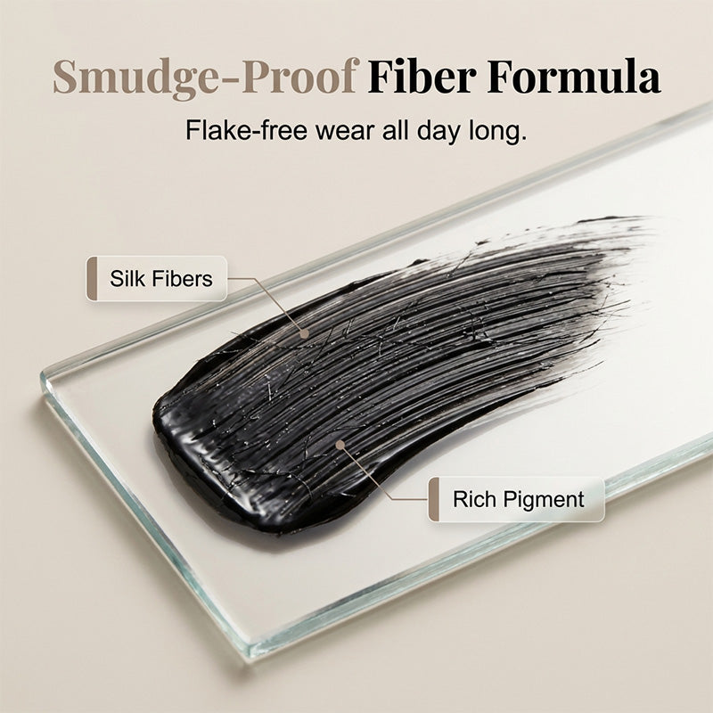 Kladdfri fibermascara för långa och böjda fransar