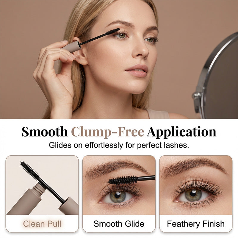 Kladdfri fibermascara för långa och böjda fransar