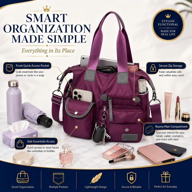 👜 50% RABATT NU! Stor vattentät tygväska för kvinnor – rymlig, tre bärsätt & smart fickorganisation – perfekt för jobb, resor & vardag 🧳✨