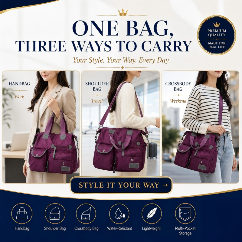 👜 50% RABATT NU! Stor vattentät tygväska för kvinnor – rymlig, tre bärsätt & smart fickorganisation – perfekt för jobb, resor & vardag 🧳✨