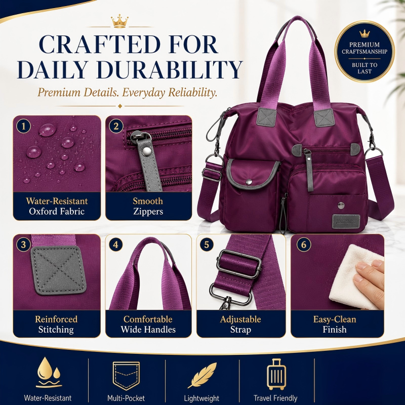 👜 50% RABATT NU! Stor vattentät tygväska för kvinnor – rymlig, tre bärsätt & smart fickorganisation – perfekt för jobb, resor & vardag 🧳✨