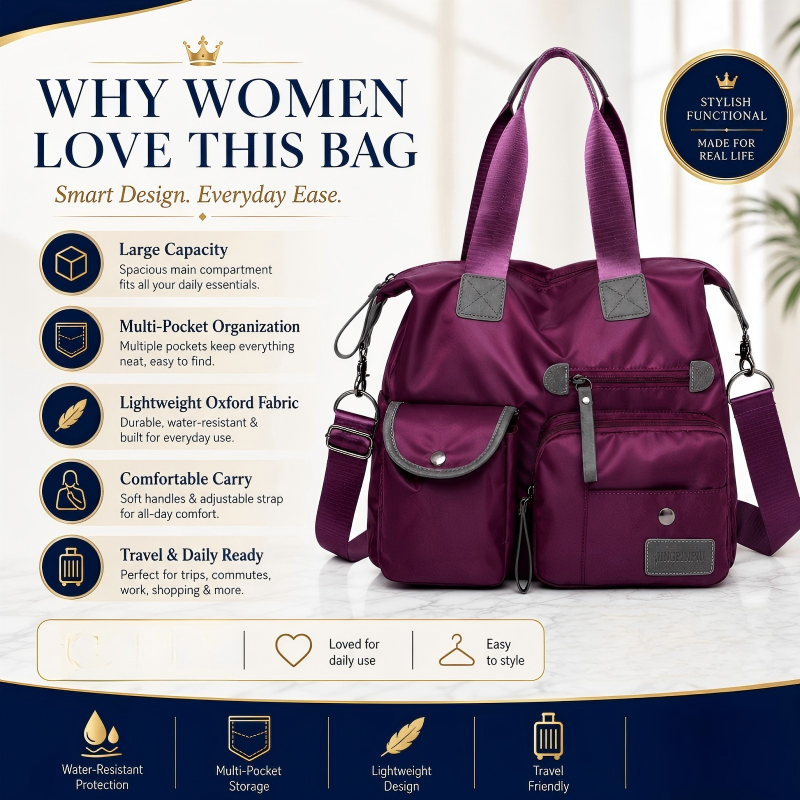 👜 50% RABATT NU! Stor vattentät tygväska för kvinnor – rymlig, tre bärsätt & smart fickorganisation – perfekt för jobb, resor & vardag 🧳✨