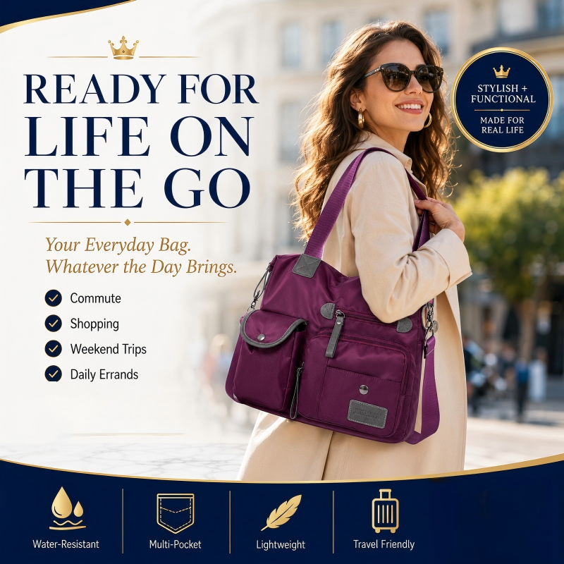 👜 50% RABATT NU! Stor vattentät tygväska för kvinnor – rymlig, tre bärsätt & smart fickorganisation – perfekt för jobb, resor & vardag 🧳✨