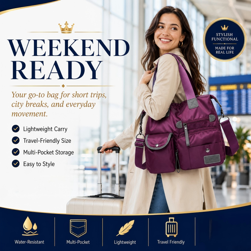 👜 50% RABATT NU! Stor vattentät tygväska för kvinnor – rymlig, tre bärsätt & smart fickorganisation – perfekt för jobb, resor & vardag 🧳✨