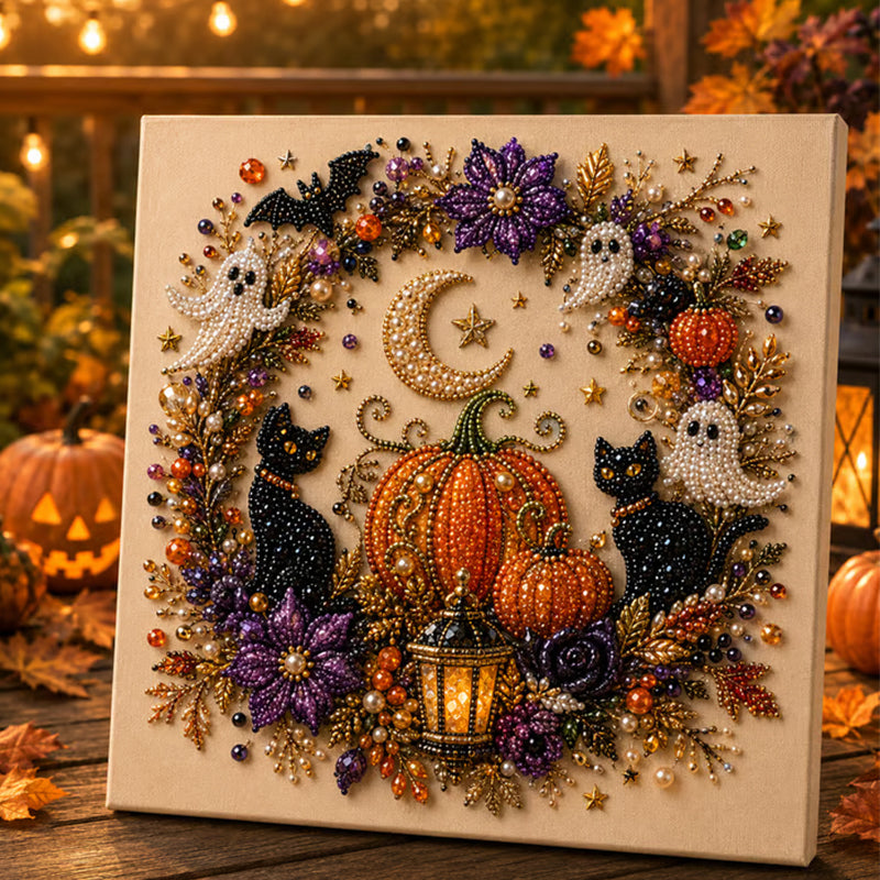 🎃 50% RABATT NU! Halloween DIY‑kit med spökmotiv och pärlor – komplett set med canvas, pärlor & lim – skapa en magisk höstdekoration 👻✨