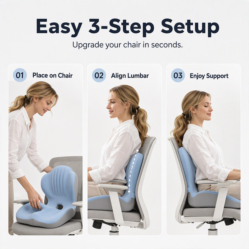 🪑 56% RABATT NU! ✨ Ergonomisk sittdyna i memoryskum med ryggstöd – bekväm och stödjande för hemmet, kontoret och bilen 💺🛡️