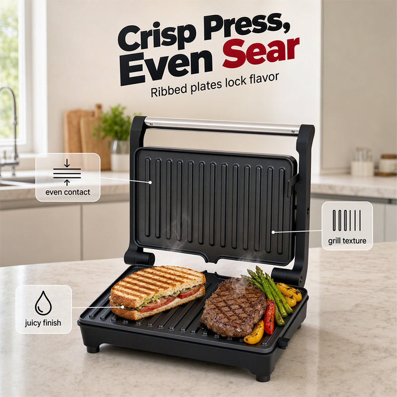 Elektrisk smörgåsgrill och paninigrill med 180° öppning
