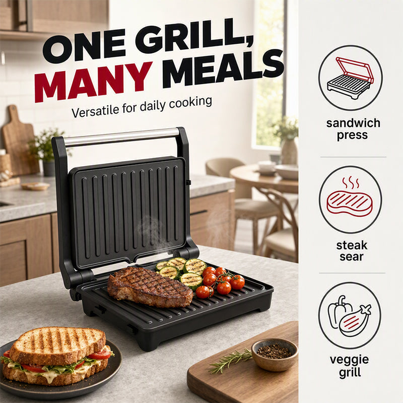 Elektrisk smörgåsgrill och paninigrill med 180° öppning