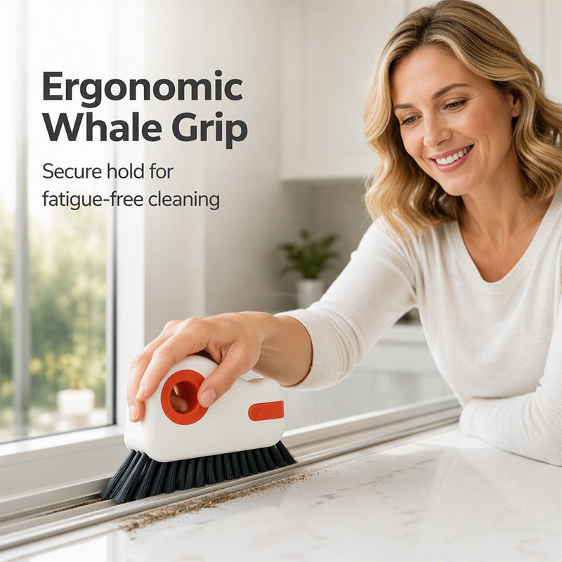 🧹Sprickborste med inbyggd skrapa – 2-i-1-design, hårda borst & ergonomiskt handtag – perfekt för fönsterskenor, dörrskenor och kakelfogar ✨🧽