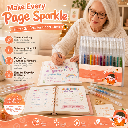 Set med infällbara glittergelpennor för journaling och teckning
