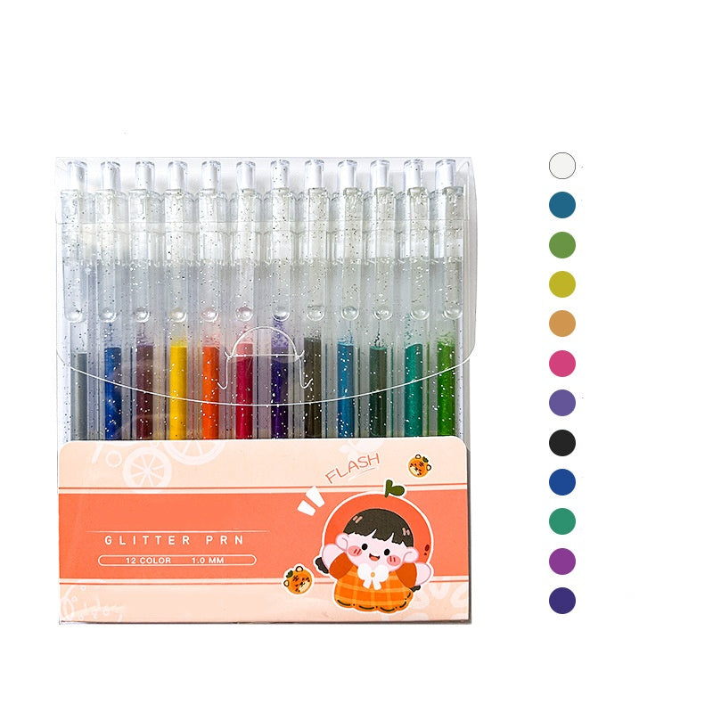 Set med infällbara glittergelpennor för journaling och teckning