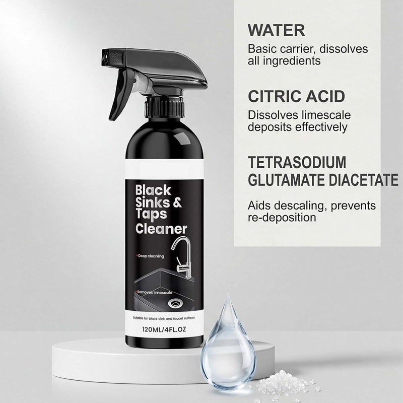 🚿50% RABATT NU! Kalkborttagningsspray för svarta handfat och kranar, spray mot envisa vattenfläckar, badrumsrengöring utan skrubbning för armaturer, handfat och duschytor