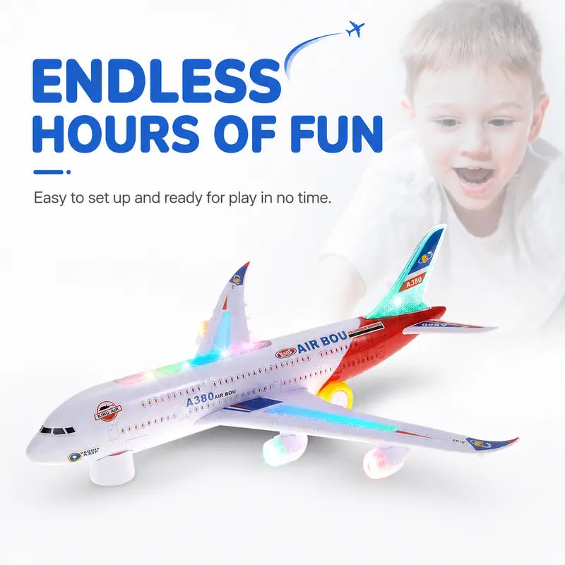 ✈️ Elektriskt leksaksflygplan med bumpa-och-kör, LED-ljus & musik
