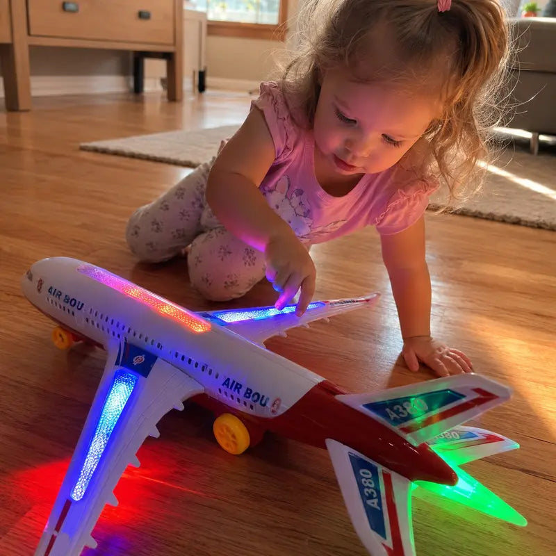 ✈️ Elektriskt leksaksflygplan med bumpa-och-kör, LED-ljus & musik