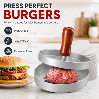 Burgerpress med trähandtag