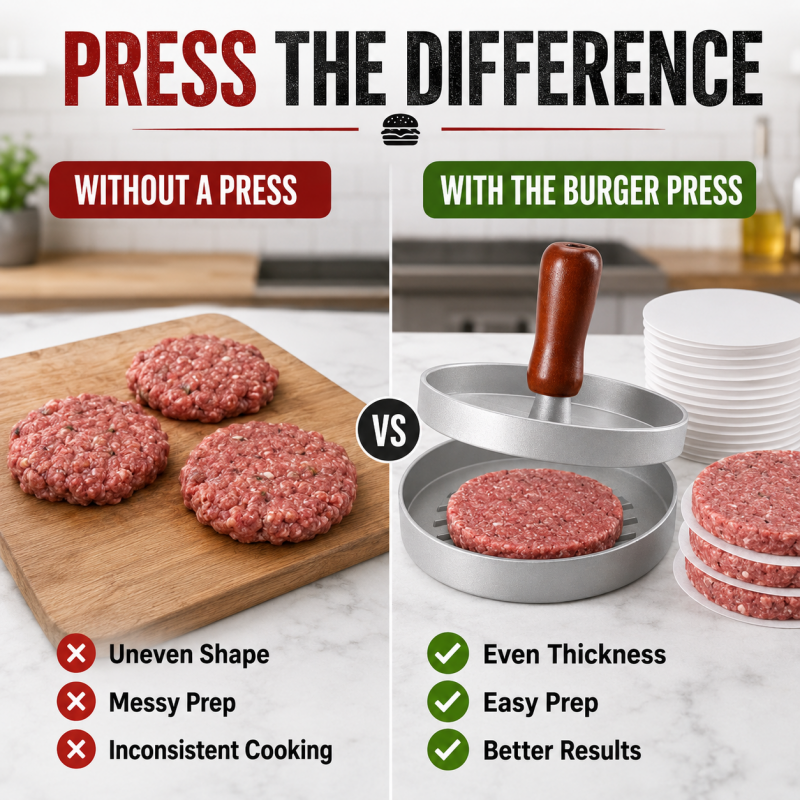 Burgerpress med trähandtag