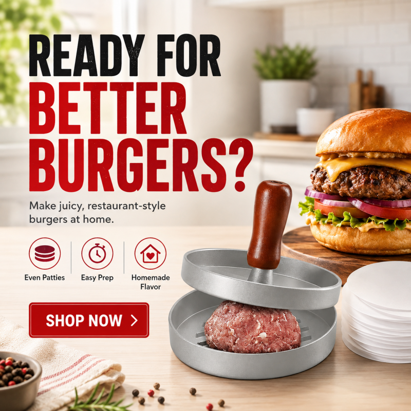 Burgerpress med trähandtag