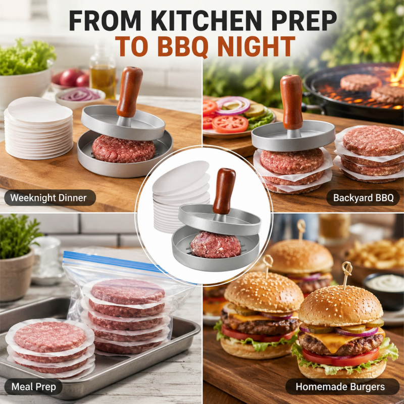 Burgerpress med trähandtag