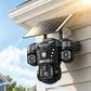 ☀️ Soldriven övervakningskamera med tre objektiv och 360° vy – bevakning dag och natt för trädgård, uppfart och garage 🏠