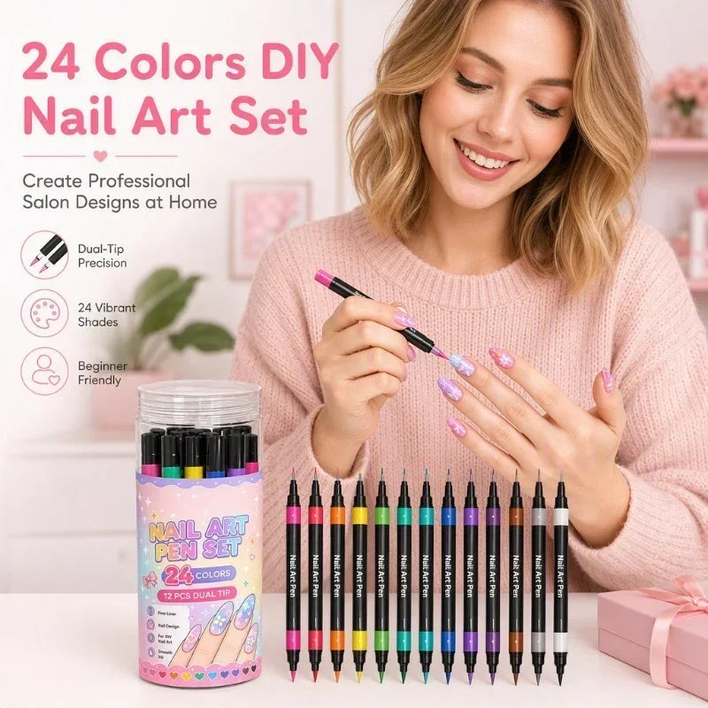 💅Nagelpennor med dubbla spetsar i 24 färger – enkel DIY-nageldesign